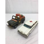 A Japanese 1960s tin plate ambulance and Recorder jeep