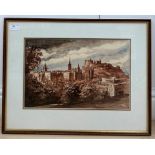 Alan Sutherland (b 1931): View of Edinburgh: ink & watercolour, signed,