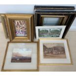 A quantity of pictures to include original 19th century landscape watercolours & various frames etc