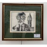 Paul Thomas (20th century): an original cartoon of John Major before Big Ben, signed,