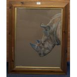 Val Webber (20th century): Rhino head study, pastel, signed lower left,