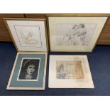 Four figural/portrait pictures to inc a red chalk study of a female nude,