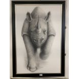 Phil Bestford (1967-2008): Rhino, airbrush paint on canvas, signed lower centre, 40 x 60 cm,