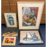 Five original still life studies to inc an oil on board study of oranges,