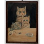 Louis Wain (British, 1860-1939): Three hungry cats, watercolour, signed lower left,