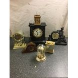 A quantity of clocks to inc a slate mantel clock and a miniature carriage clock
