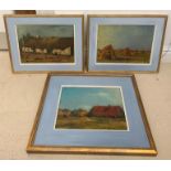 Three oils on panel, dated 1946, depicting the Belgian countryside in De Kempen,