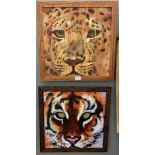 Marilyn Cooper (20th century): A pair of oils on canvas depicting tiger & leopard studies,