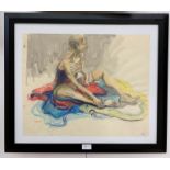 Rachel Edwards (20th century): Figure on a beach, watercolour/pencil, signed with initials,