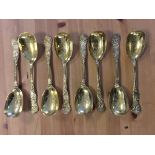A large Nouveau silver gilt spoon set