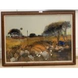 Liz Duncan (Scottish, 20th century): Autumn Sunset, mixed media collage, signed, 50 x 70 cm,