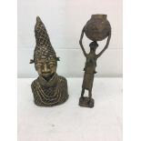 Two Benin bronze figures