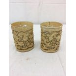 Two 19th century Canton ivory brush pots