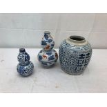 Three Oriental ceramics to inc a Chinese gourd vase,