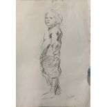 A pencil study of a standing boy, signed lower right, 29 x 21cm,