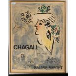 An original Marc Chagall colour lithographic exhibition poster for Galerie Maeght,