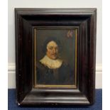 An oil on panel depicting a portrait study of a 17th century gentleman with armorial,