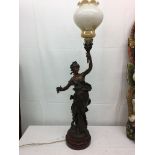 A spelter lamp in the form of a Neo-Classical lady holding a torch