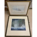 Three pictures of seascape interest to inc a watercolour study of a ship,