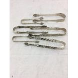 Six pairs of Georgian HM silver sugar tongs