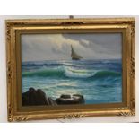 Guglielmo Welters (1913-2003): Ship off a rocky coastline, oil on canvas, signed,