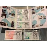 Royal Mint Web press uncut three £5 notes in a folder Gill £5 A01 £50 notes A01000806