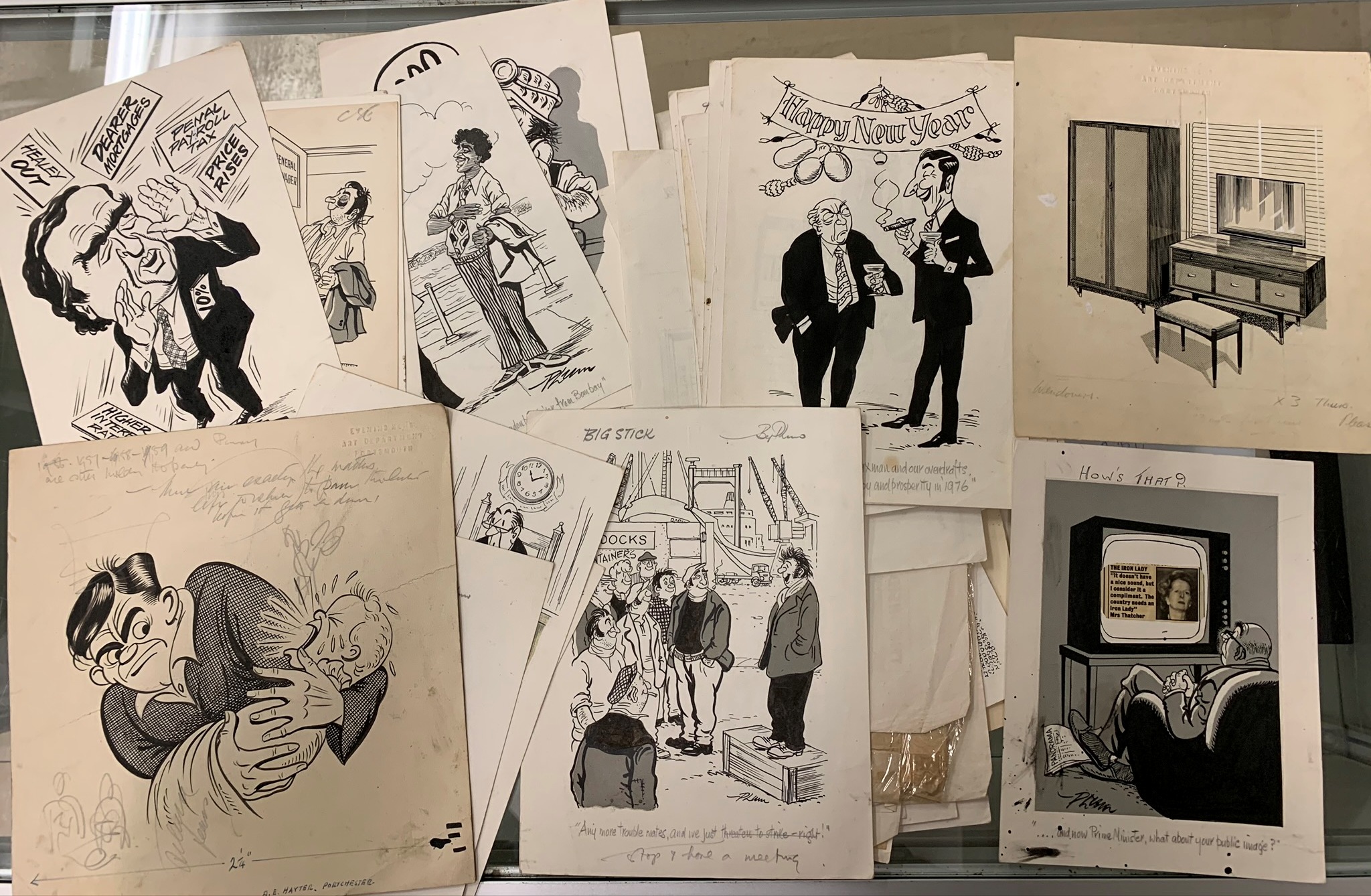 A collection of original cartoon ink studies