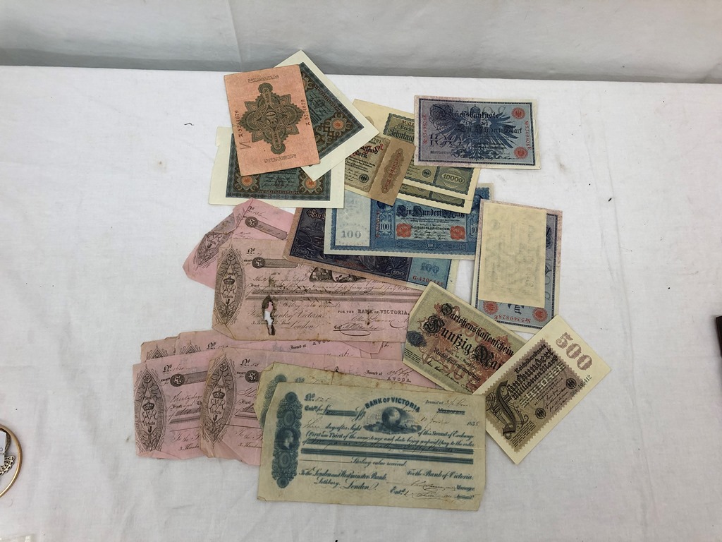 19th century Victorian bank and German bank notes