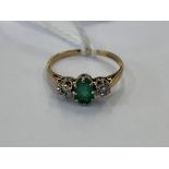 A 9ct gold diamond and emerald ring