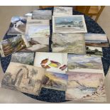 A collection of unframed landscape watercolours