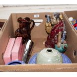 A box containing Oriental items and other pottery