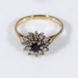 An 18ct gold sapphire and diamond cluster ring, size J