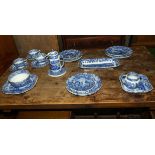 A collection of blue and white transfer printed table ware