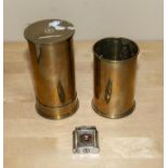 A trench art money box, pen holder and a cigarette lighter