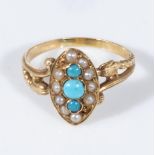 A 18ct gold ring set with turquoise and pearls A/F size N