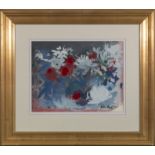 Kate Stewart Brown - framed original watercolour gouache 'Winter Flowers' size 29.5cm x 38.5cm