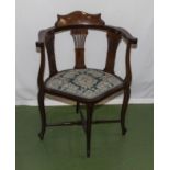A Edwardian inlaid mahogany corner chair.