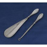 Silver handled shoe horn and boot hook