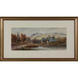 A gilt framed watercolour of a rural scene, signed