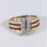 An 18ct gold Cartier style ruby and diamond ring, size K