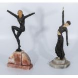 Two Art Deco bronze and ivory figures hands missing to figure on the left.