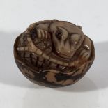 A Tagua nut netsuke of a crocodile hatching from egg