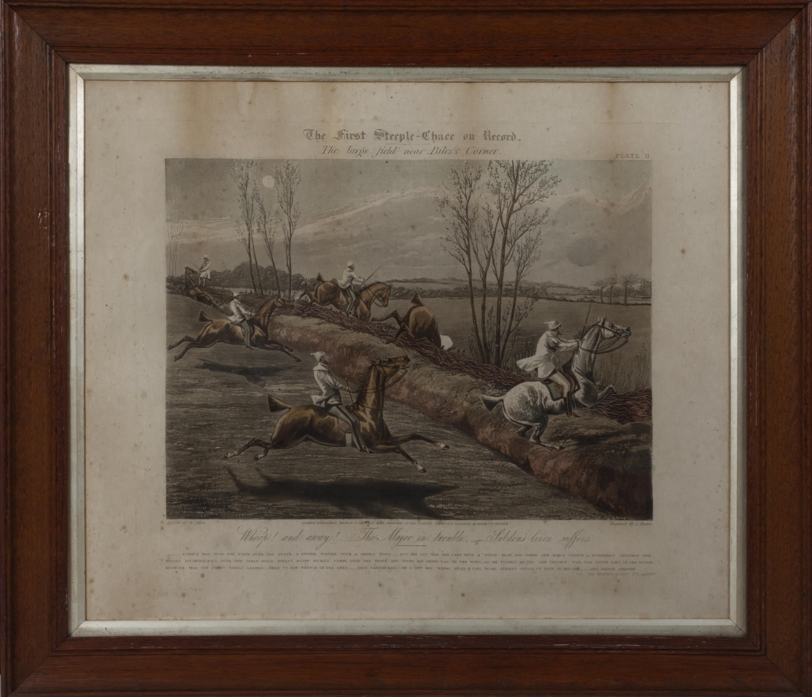 Four oak framed coloured aquatint prints 'The First Steeple Chase on Record' drawn by H Alkin and - Image 3 of 5