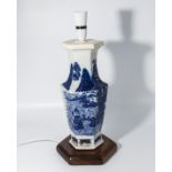 A blue and White Chinese vase converted into a lamp