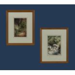 Elizabeth Herford - A pair of framed watercolours 'Sunshaft' and 'Mood of a Mountain Burn 'size 17cm