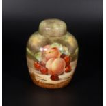 A ginger jar decorated with fruit