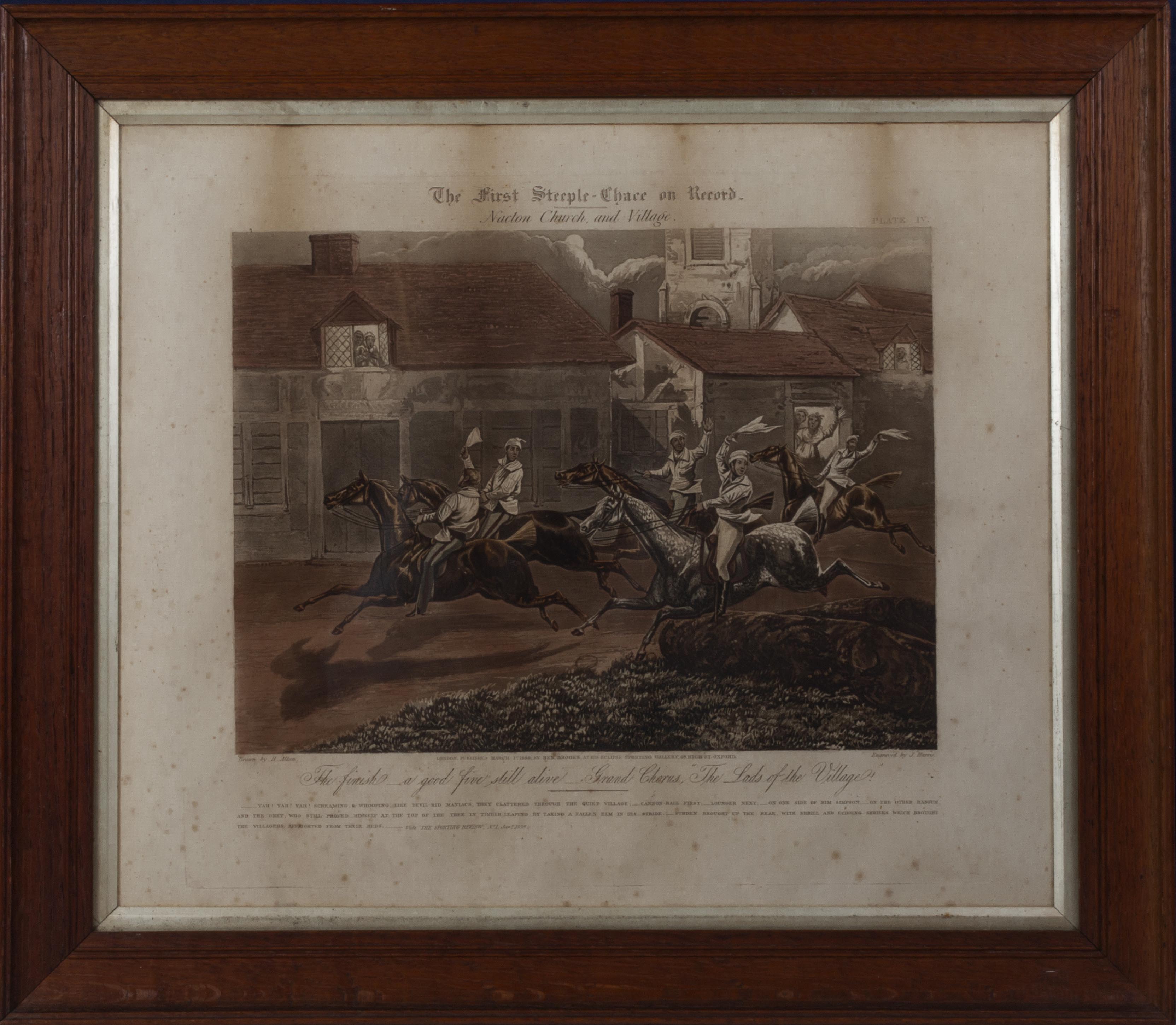 Four oak framed coloured aquatint prints 'The First Steeple Chase on Record' drawn by H Alkin and - Image 5 of 5