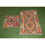 Two small vegetable dye wool Chobi Kilim rugs 46cm x51cm and 93cm x60cm