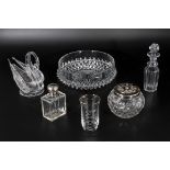 Two glass perfume bottles, powder bowl and other items