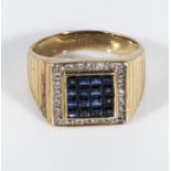 A gent's 18ct gold sapphire and diamond ring, 9.9gms, size S